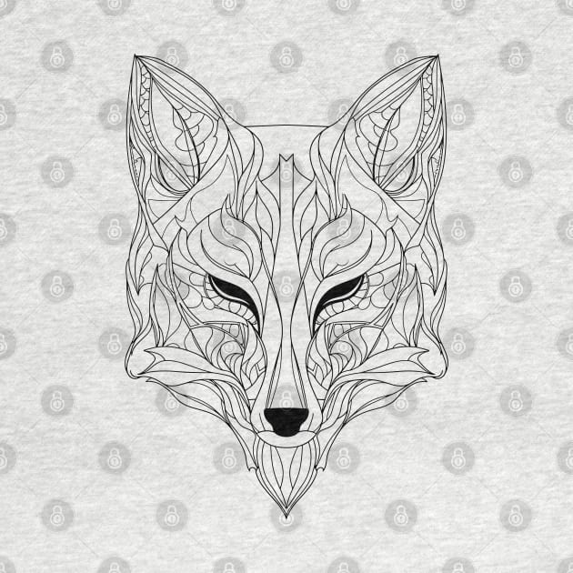 Abstract Fox Essence: Intricate Line Art Interpretation by AmandaOlsenDesigns